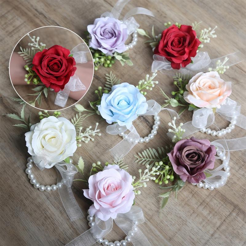 

Свадебные жемчужные праздничные банты из лент для вечеринок полиэстеровые свадебные корсажи для подружек невесты на запястье цветы разные цвета аксессуары принадлежности