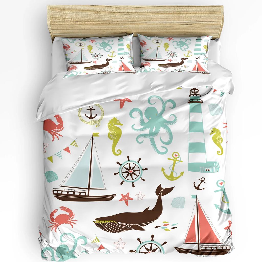 Lighthouse Anchor Rudder Nautical Bedding Set 3pcs Duvet Cover Pillowcase Kids Adult Quilt Cover Double Bed Set Home Textile