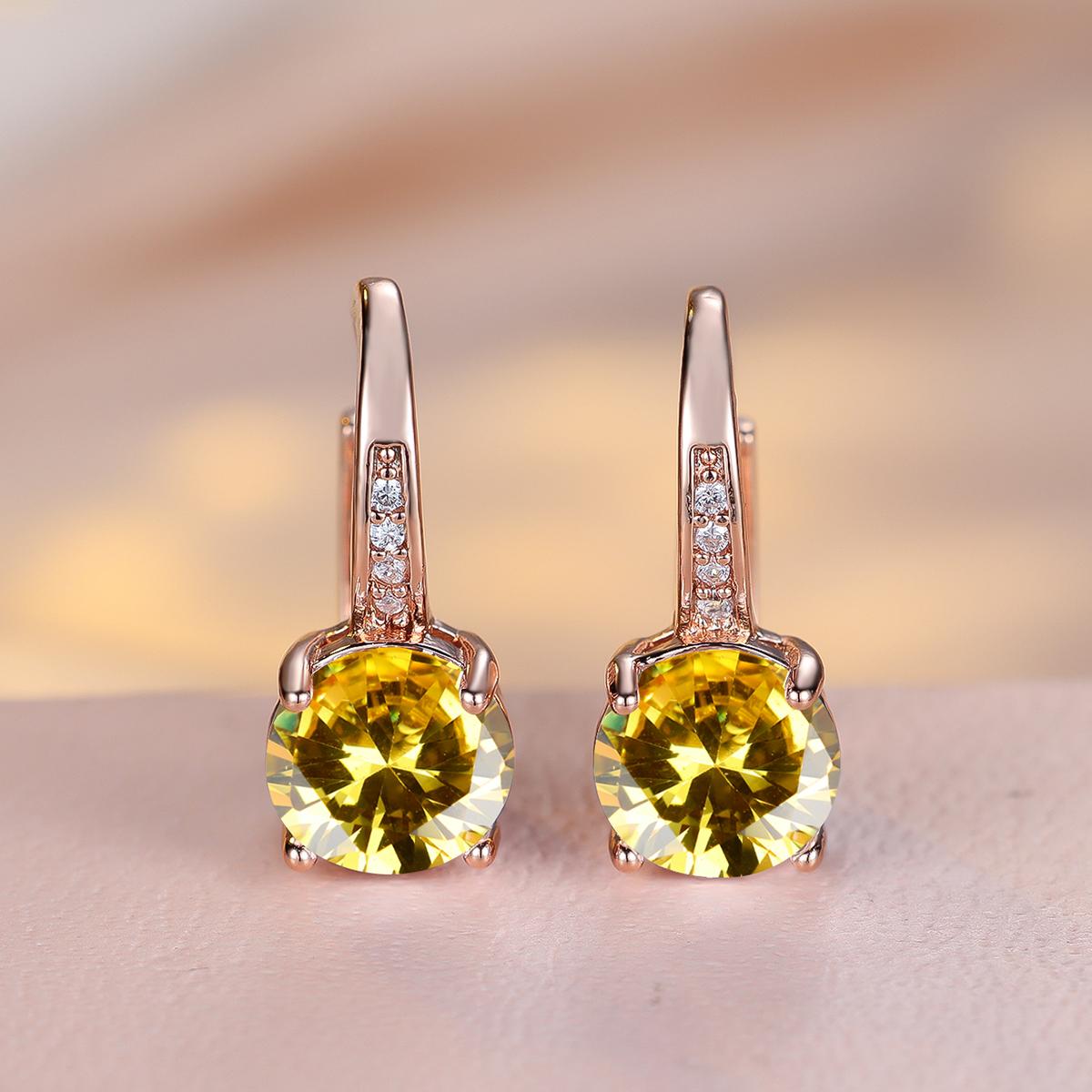 

1 пара розового золотого цвета, серьги круглой огранки, белые, синие, красные, зеленые, с камнями, модные женские свадебные украшения, роскошные аксессуары жёлтый