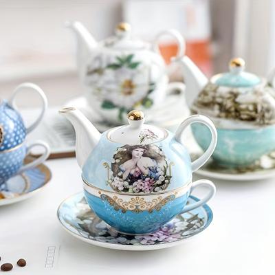 1 sada Keramický čaj pro jednu sadu Sada čajových konvic pro jednu s čajovým šálkem a podšálkem Porcelánová čajová dárková sada Nejlepší dárek pro milovníky a ženy s rodinou