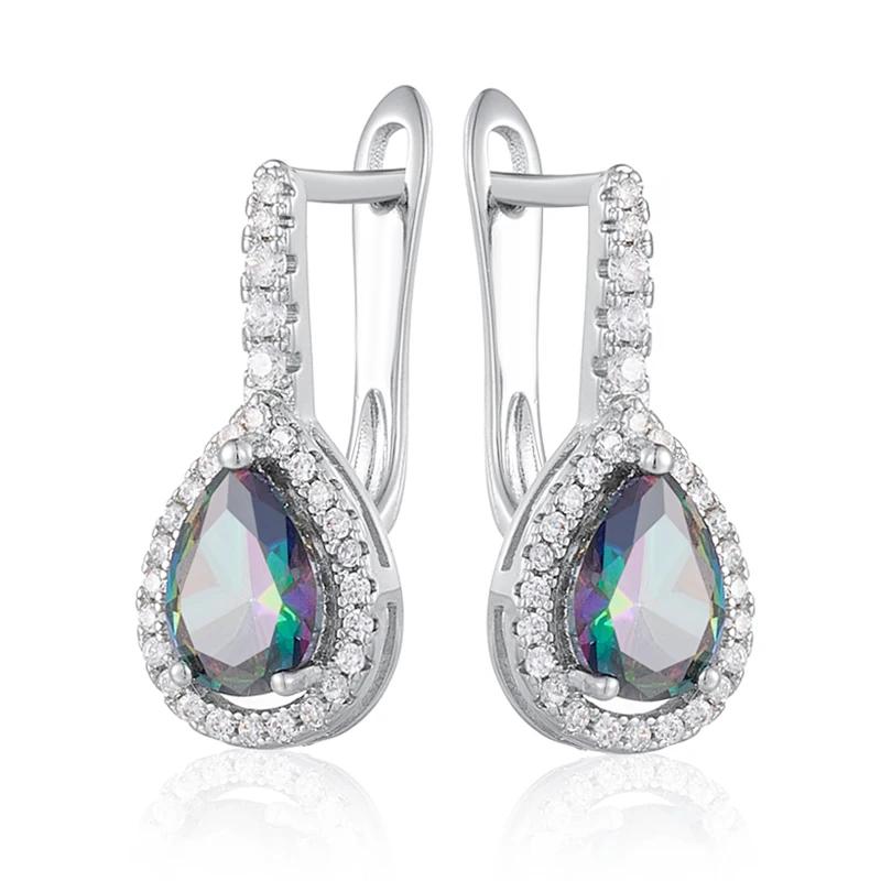 Drop Shape Colorful Zircon Silver Color Earrings Full Inlay Sparkling White Zircon Party Wedding Luxury Jewelry