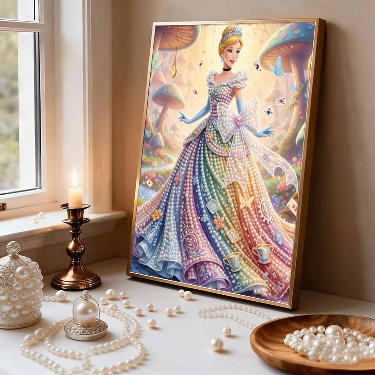 Disney Pearl Painting Cinderella Rainbow Gradient Pearl Dress Artwork 5D Pearl Embroidery Cross Stitch Set For Home Classroom Decoration
