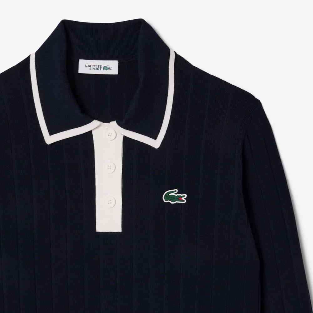 Lacoste Women's Golf Color Tipped Long-Sleeve Sweater Polo Shirt AF8544-55NHHW