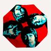 1 Stück Beatles Kunstwerk Automatisches Öffnen/Schließen, 8-Rippen Eisenrahmen, Kompakter Faltregenschirm Ganzjahres-Tragbarer Regenschirm für Reisen, Pendeln