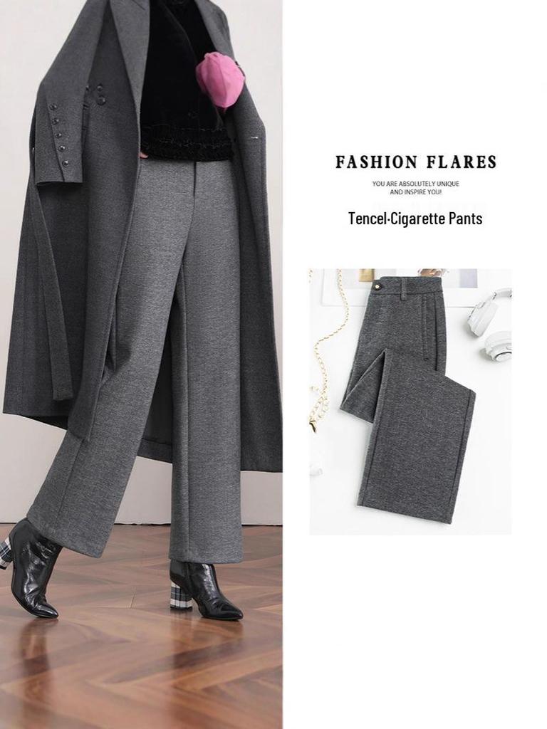 2025 Herbst/Winter High Waist Tencel Wolle Zigarettenhose: Schlankmachender lockerer Fall für vielseitige Freizeitkleidung