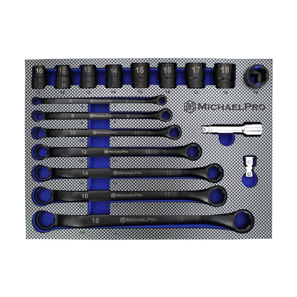 MichaelPro MP001218 Black Oxide Bolt Extractor Offset Wrench and Socket Set 6 Point Round Box End Nut Bolt Remover Stripped Thin Bolt Remover with