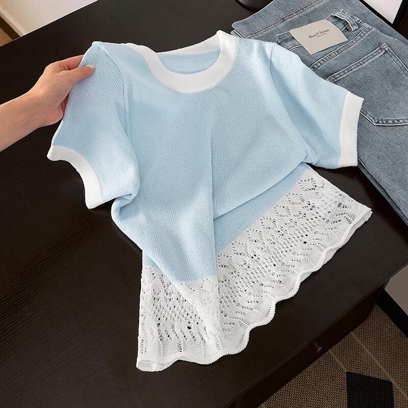 Women's Hollow Knit Ice Silk Short Sleeve T-Shirt