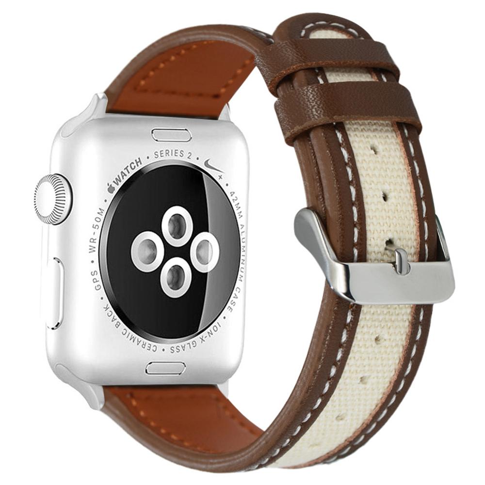 

Ремешок для Apple Watch Series 10 42мм/9 8 7 41мм/SE (2023) SE (2022) SE 6 5 4 40мм/3 2 1 38мм Кожа коровы+Ткань Ремешок на запястье Dark Brown/White