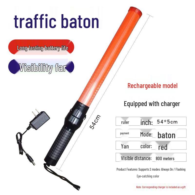 Rechargeable LED Traffic Warning Baton - Emergency Flashing Light Stick for Outdoor Use