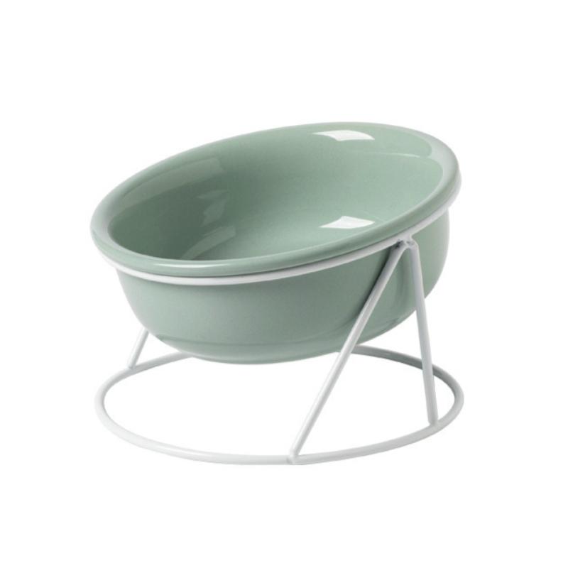 2026 New Ceramic Pet Bowl Set Elevated Non Slip Cat Food Water Dish Double Dog Feeder Bowl with Metal Stand for Home Use KTY