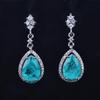 New Imitation Paraiba Suit Women, European and American Luxury Full Diamond Open Ring, Colored Treasure Stud Earrings, Water Drop Necklace
