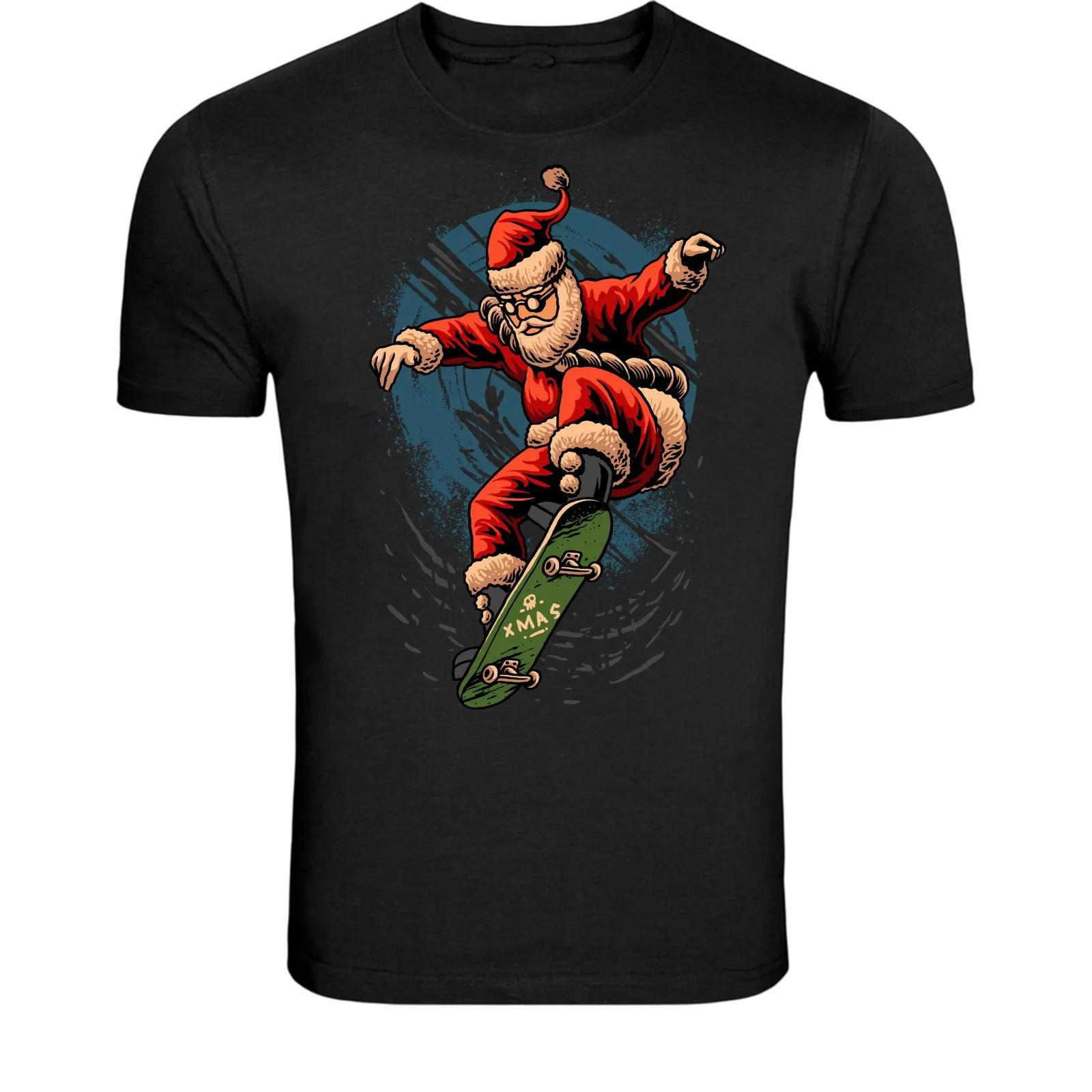 Santa Claus Skateboarding Xmas T-Shirt - Funny Christmas M