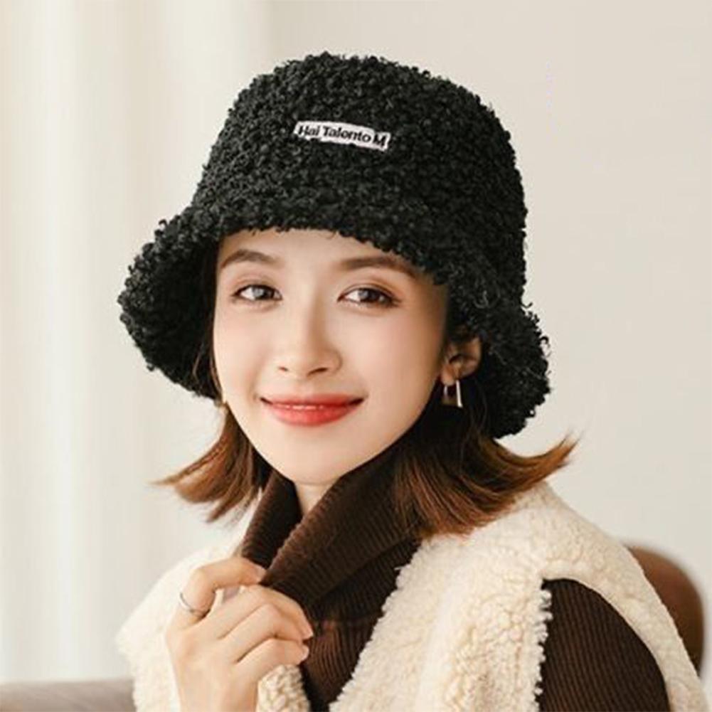 SUPER High-end Soft Lambswool Bucket Hat For Women Men Winter Warm Knitted Beanie Cap with Embroidered Letter For Ski Streetwear