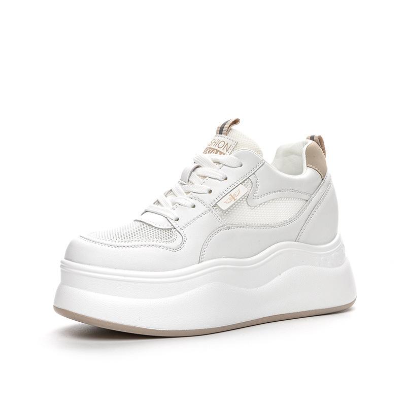 Spring and Autumn Four Seasons Women's Shoes New Wedge Heel Muffin Thick Sole Inner Height Increase Casual Shoes Small White Shoes Fleece