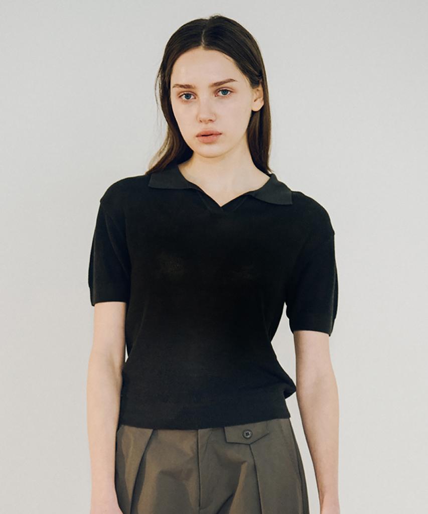 THE SATURDAY EVENING POST Crop Polo Knit_Charcoal