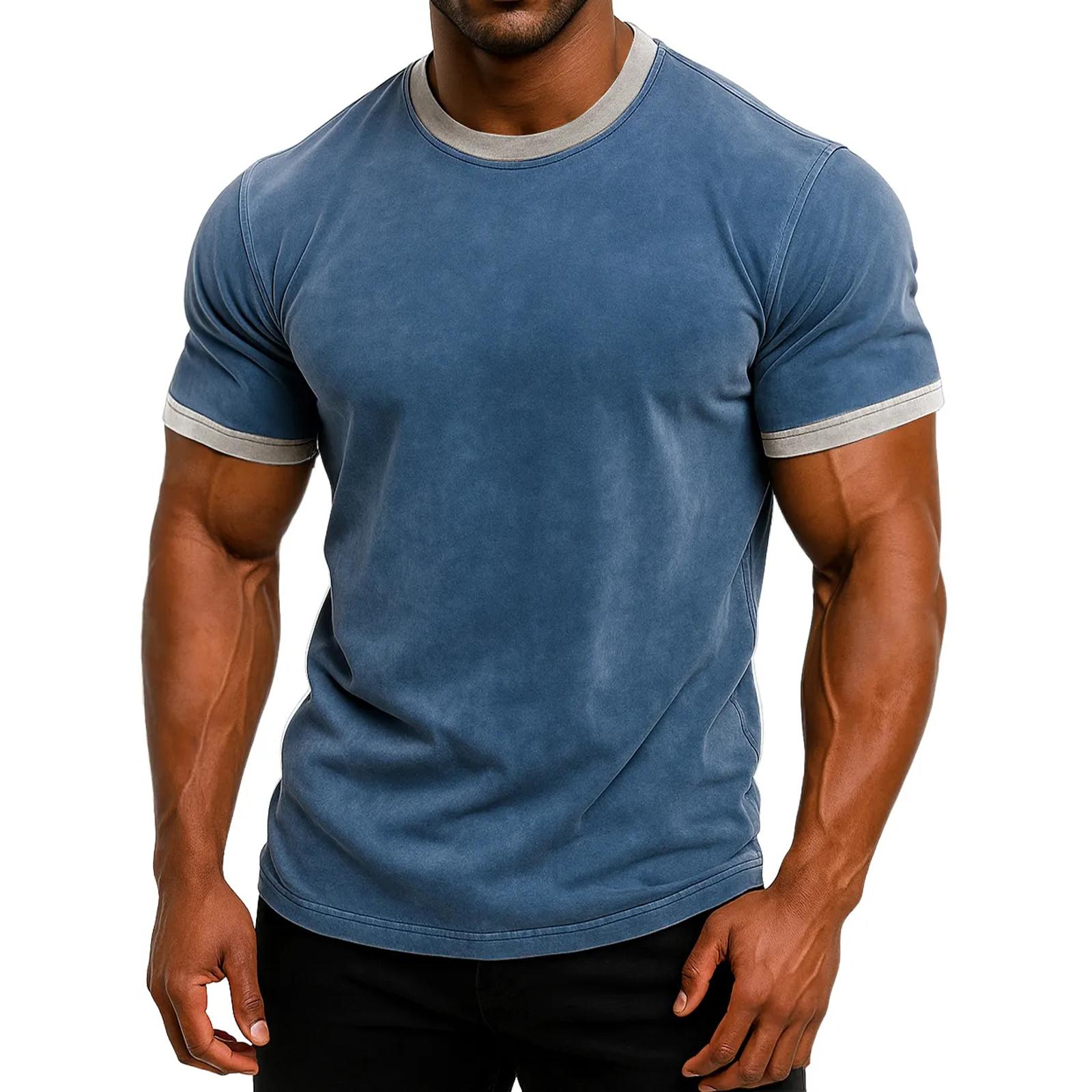Men s Retro Distressed Color Block Classic ShortSleeve TShirt XXXXL синий 3340₽