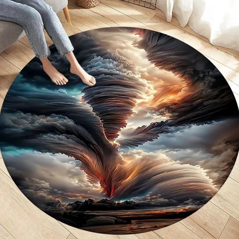 Natural Disaster Round Carpet Fantasy Tornado Cloud Print Area Rug for Living Room Kitchen Bedroom Sofa Decor Non-slip Floor Mat