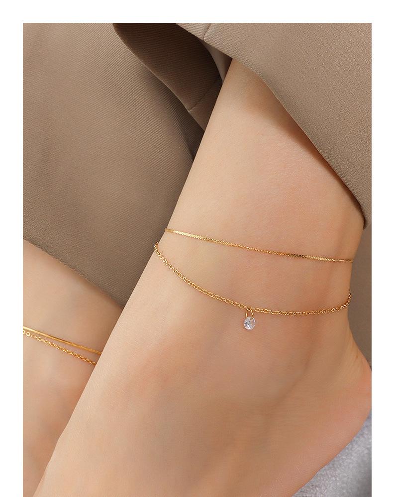 French Brand Personalized Double-Layer Titanium Steel 18K Gold Anklet - Women's Foot Jewelry with Unique Chain Design