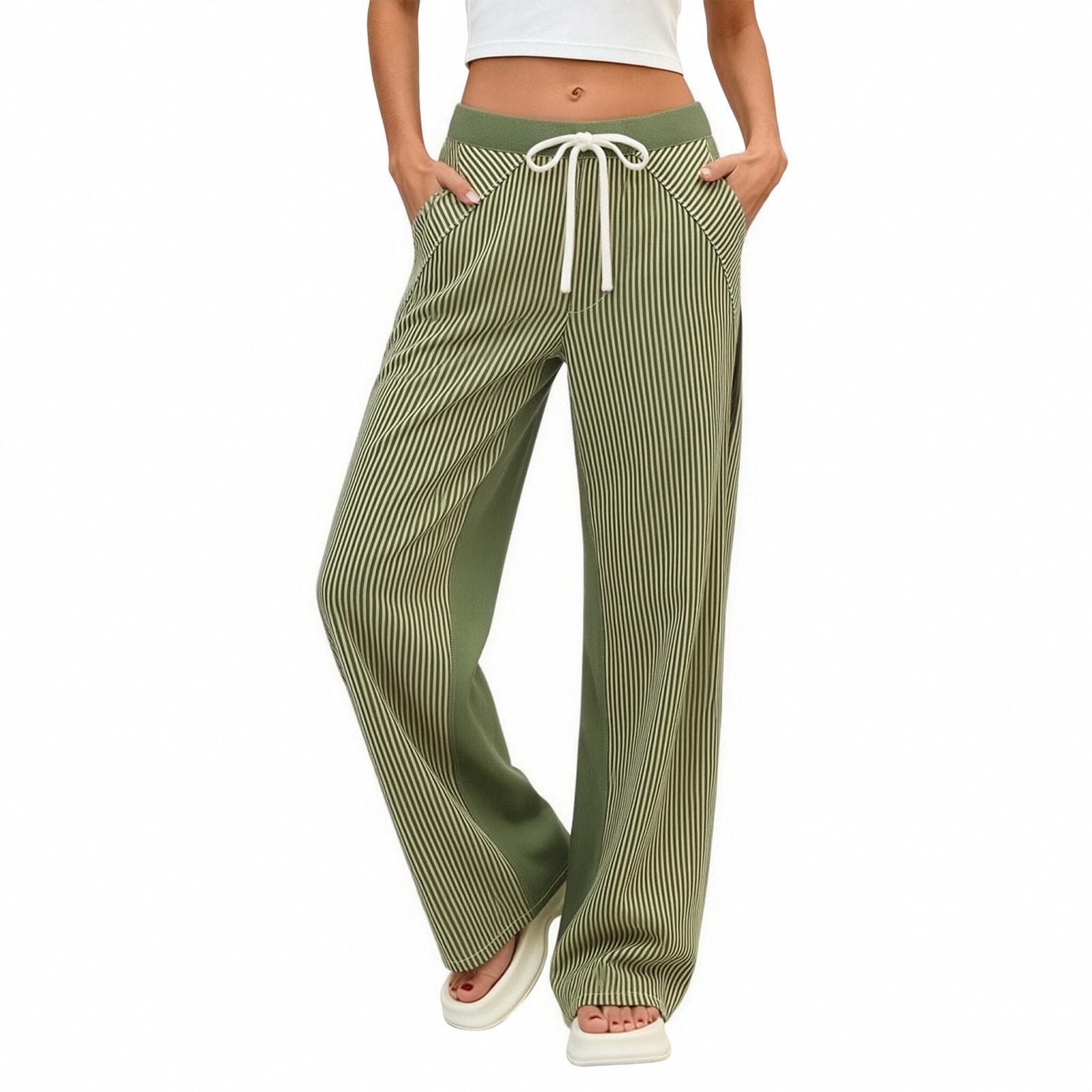 

Women Wide Leg Pants Casual Loose Fit Nine Points Trousers Pleated Design with Adjustable Drawstring Waistband Comfortable Fit L