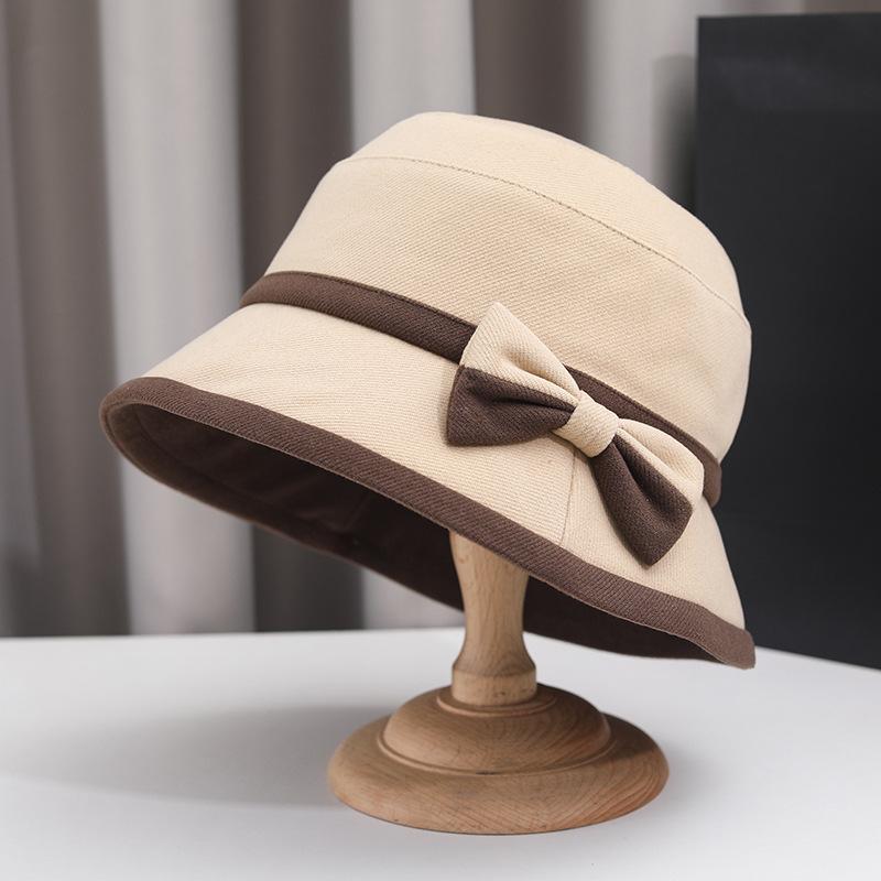 Autumn and Winter New Anti-ultraviolet Sun Hat Outdoor Bow Bucket Hat Foldable Windproof Elegant Basin Hat
