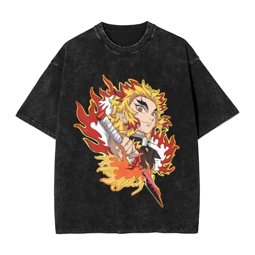 

The Character Patterns on The Sports T-shirt From The Anime Demon Slayer Are Worn on The Street and Feature Comic Elements. S