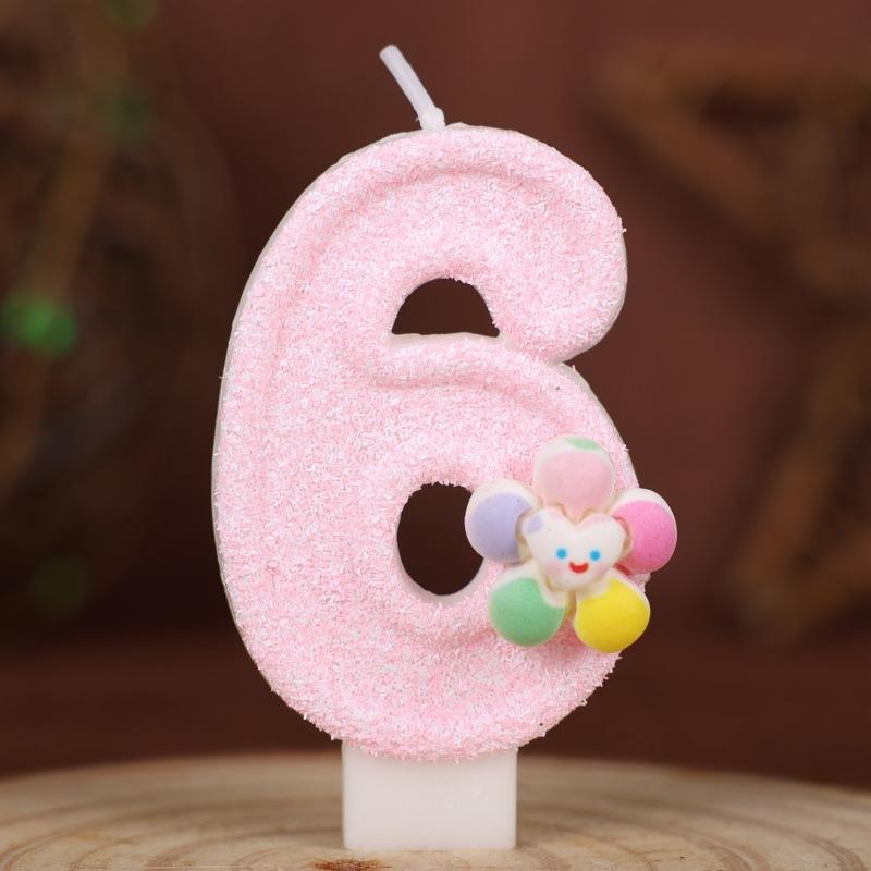 Five-color Flower Number Birthday Candle Pink Cake Decoration Birthday Handmade Candle 0-9