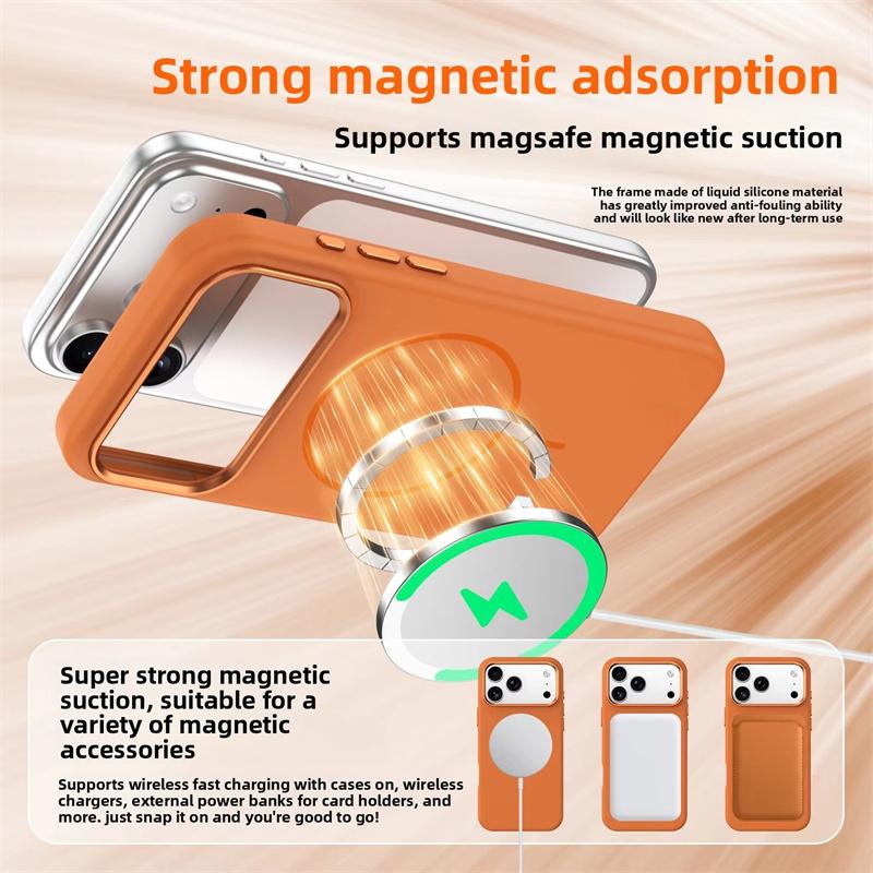Luxury Matte Soft Magnetic Metal Lens Case For iPhone 14 15 16 17 18 Pro Max Plus For Magsafe Wireless Charge Shockproof Cover
