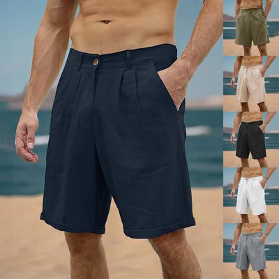 Men's Workwear Shorts With Multiple Pockets, Elastic Waistband, Loose Cotton, Casual Outdoor Lightweight Work Shorts