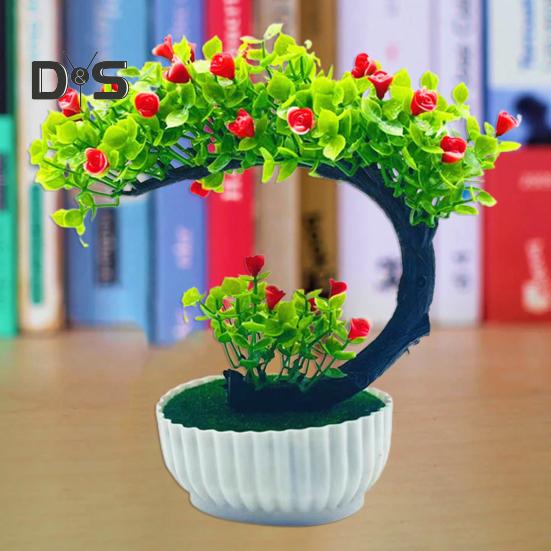 Artificial Flower Plastic Fake Bonsai Romantic No Watering Beautiful Bonsai with Pot Garden Supplies