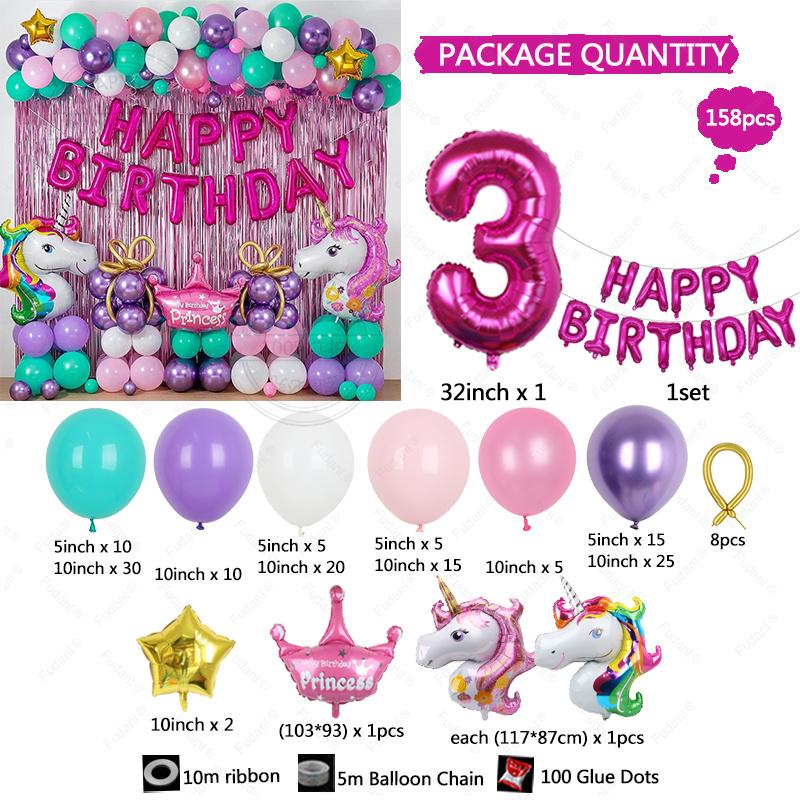 New Unicorn Themed Balloon Party Set Birthday Party Baby Shower Arrangement Aluminum Film Column Digital Latex Balloon Arrangeme