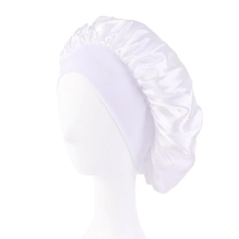 New Satin Wide Brim Nightcap Silky Bonnet Hair Wrap for Sleeping Sleep Cap with Elastic Soft Band Styling Cap Hair Wrapping Tool