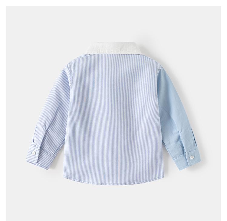 2025 autumn Boys long-sleeved shirt 2025 new baby striped embroidered shirt Korean version loose shirt