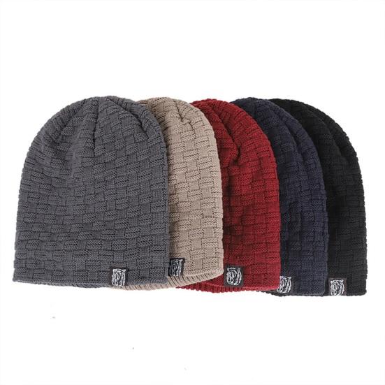 Men Knitted Hat Winter Beanie Cap Slouchy Cold Resistant Solid Color Warm High Elastic Thick Plush Soft Anti-slip Decorative Men Outdoor Cycling