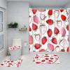 Strawberry Pink Shower Curtain Set Girls Woman Fruit Summer Bathroom Decoration Bathtub Rug Mat Home Carpet Toilet Lid Cover
