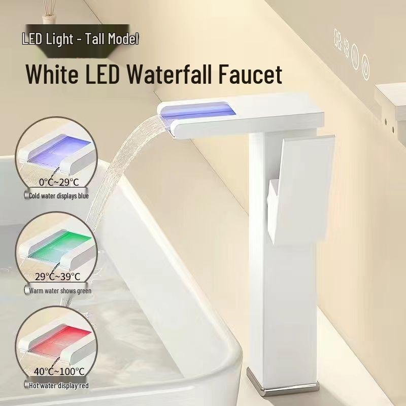 LED Waterfall Faucet for Bathroom Sink - Hot & Cold Water Basin Tap