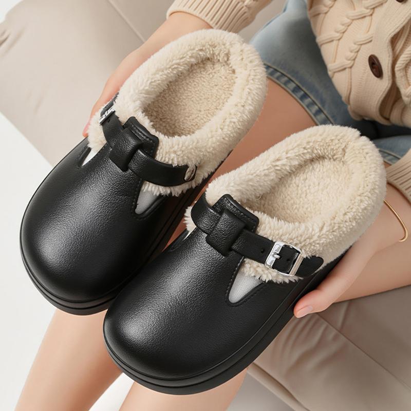Fashion Winter Warm Fur Clogs Slippers for Women EVA Waterproof Non Slip House Slippers Woman Indoor Outdoor Thick Plush Cotton Shoes