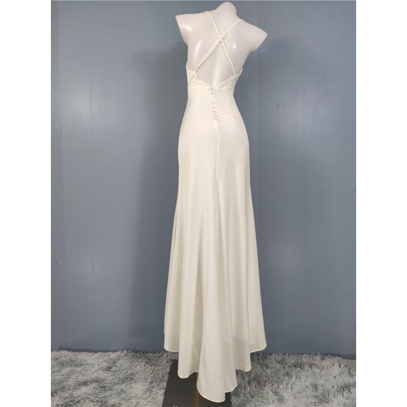 Export Single New Spaghetti Straps Slimming Satin Simple Lightweight Wedding Dress Dress Skirt White Long Style Pile Collar Dress Women