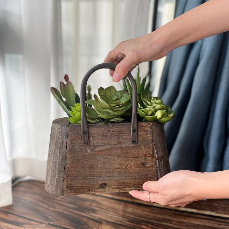 1PC Flower Pot Handmade Plant Minimalist Retro Home Pot Rustic Wooden Creative Basket Simple 26x23x11cm