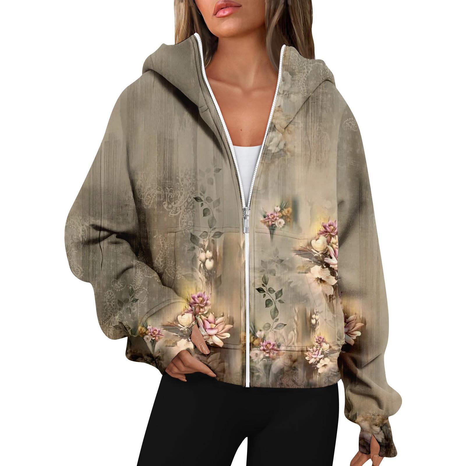 

Женские толстовки с длинным рукавом, повседневные толстовки на молнии, толстовки с отверстиями для большого пальца, пальто, куртки с карманами XL хаки