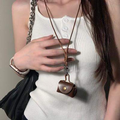 Sweater Chain Leather Long Necklace Anti-loss Pu Leather Key Bag Portable Coin Purse Necklace  Girl
