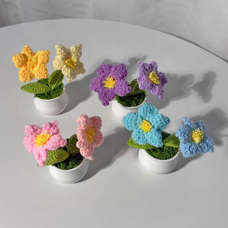 Artificial Flowers Potted Crochet Flower Ornament Desk Accessories Room Decoration Home Decor Holiday Gifts