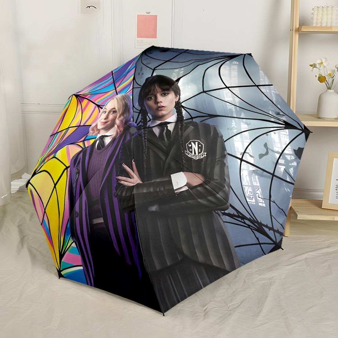 

Wednesday Addams Automatic Umbrella Compact 8-Rib Lightweight Foldable Design All-Season Umbrella for Travel Stylish Accessory