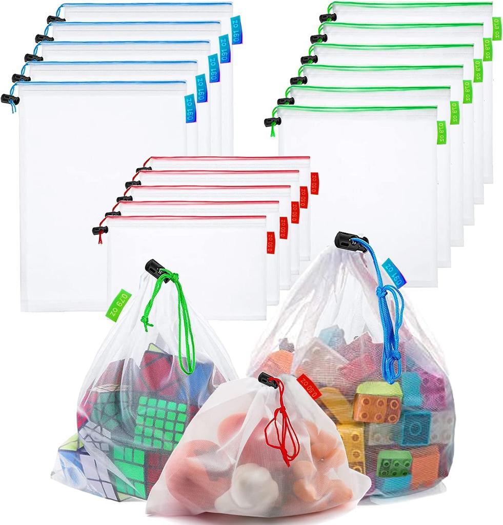 Kitchen Reusable Mesh Produce Bags with Drawstring Closure Set Storage Bag