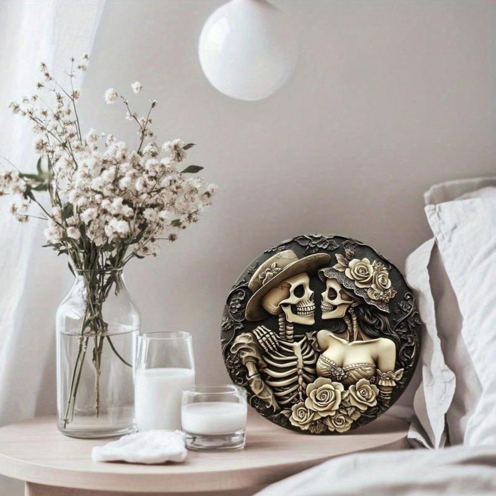 Vintage Skull Metal Wall Art Gothic Decor Round Metal Sign Home Decoration