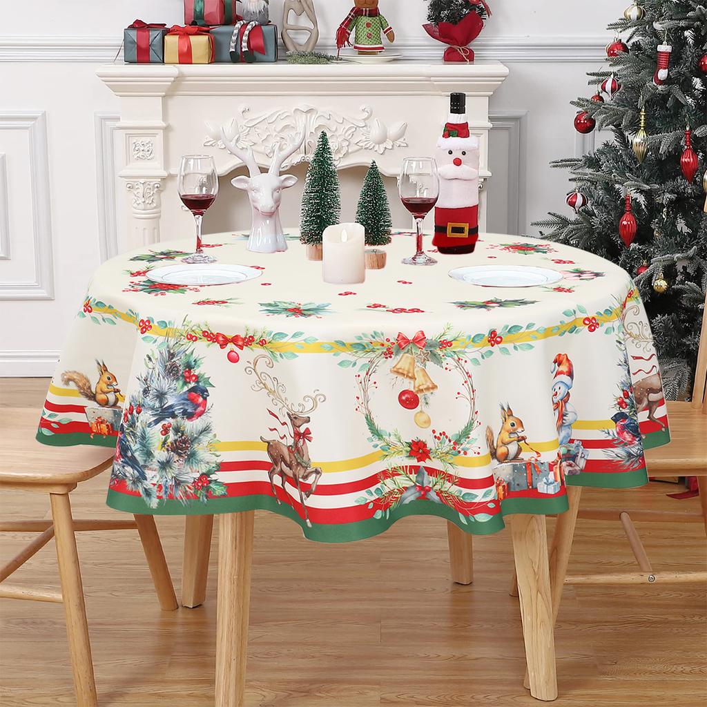 Christmas Snowman Elk Santa Claus Round Tablecloth Navidad Natal Noel Ornament Merry Christmas Decor For Home 2025 New Year 2025