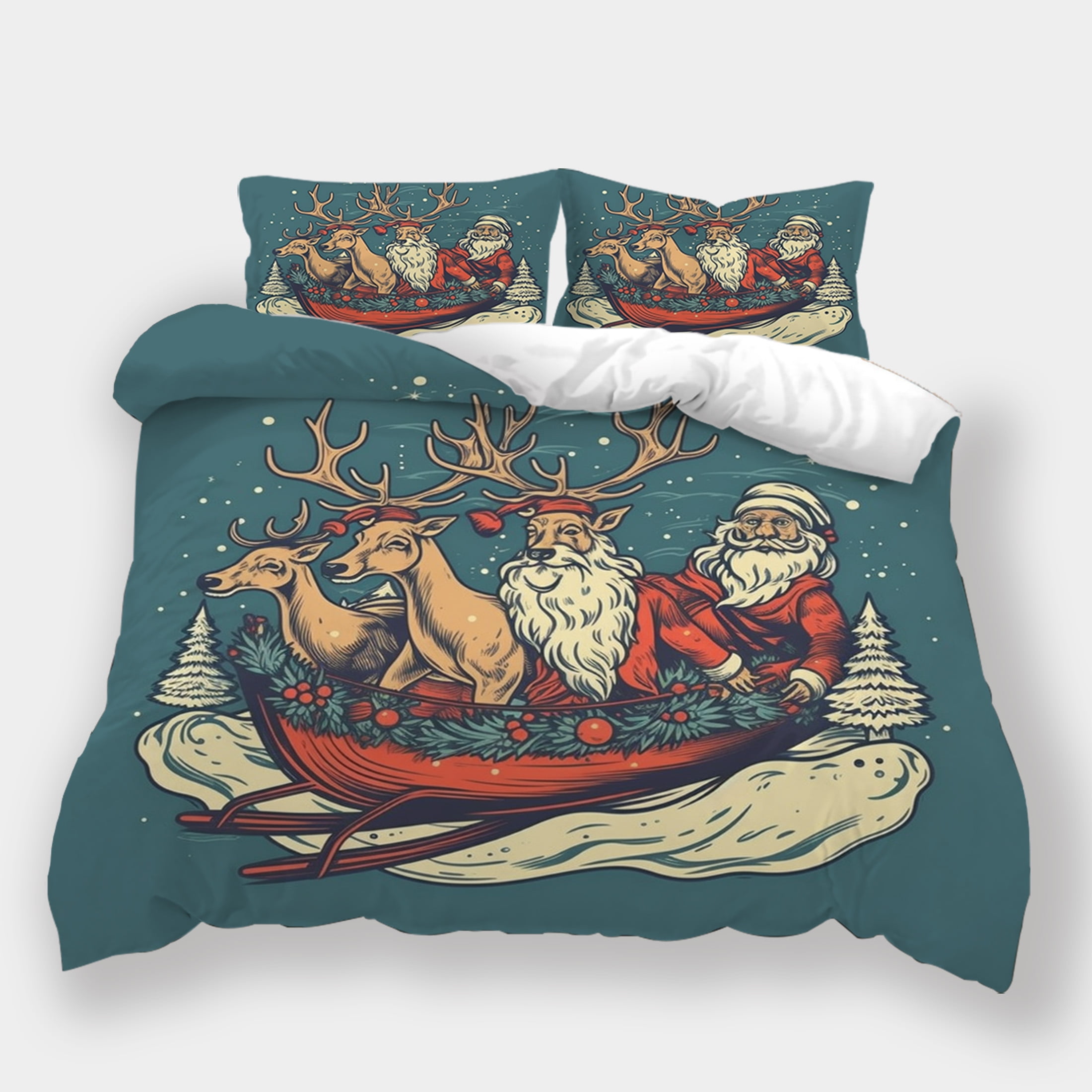 

Christmas Soft Duvet Cover Carton Santa Claus Elk Printed Warm Comforter Cover Kid Festival Bed Gift Adorable Lovely Beding Suit Warm plus Soft 135*200cm Eu-Single