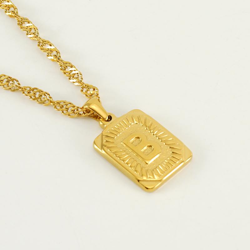 Men's 18K Gold Square Stainless Steel Alphabet Pendant Necklace