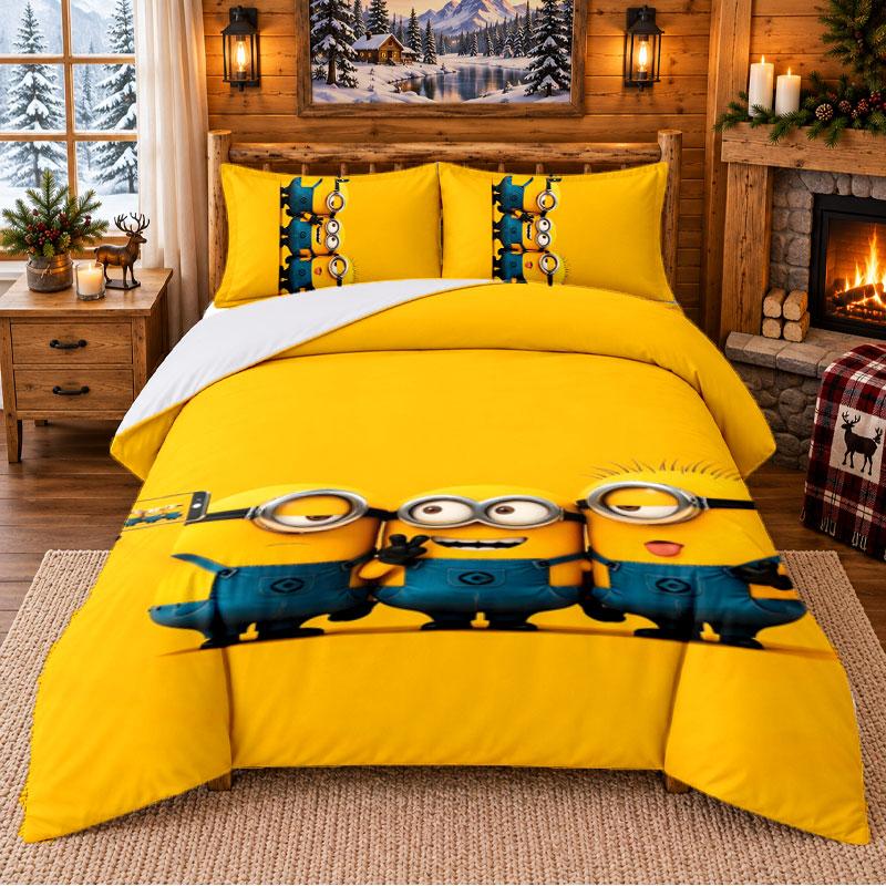 Minions Despicable Me Pattern Bedding 3Pcs Set Bed Sheet And Pillowcases For Indoor Bedroom