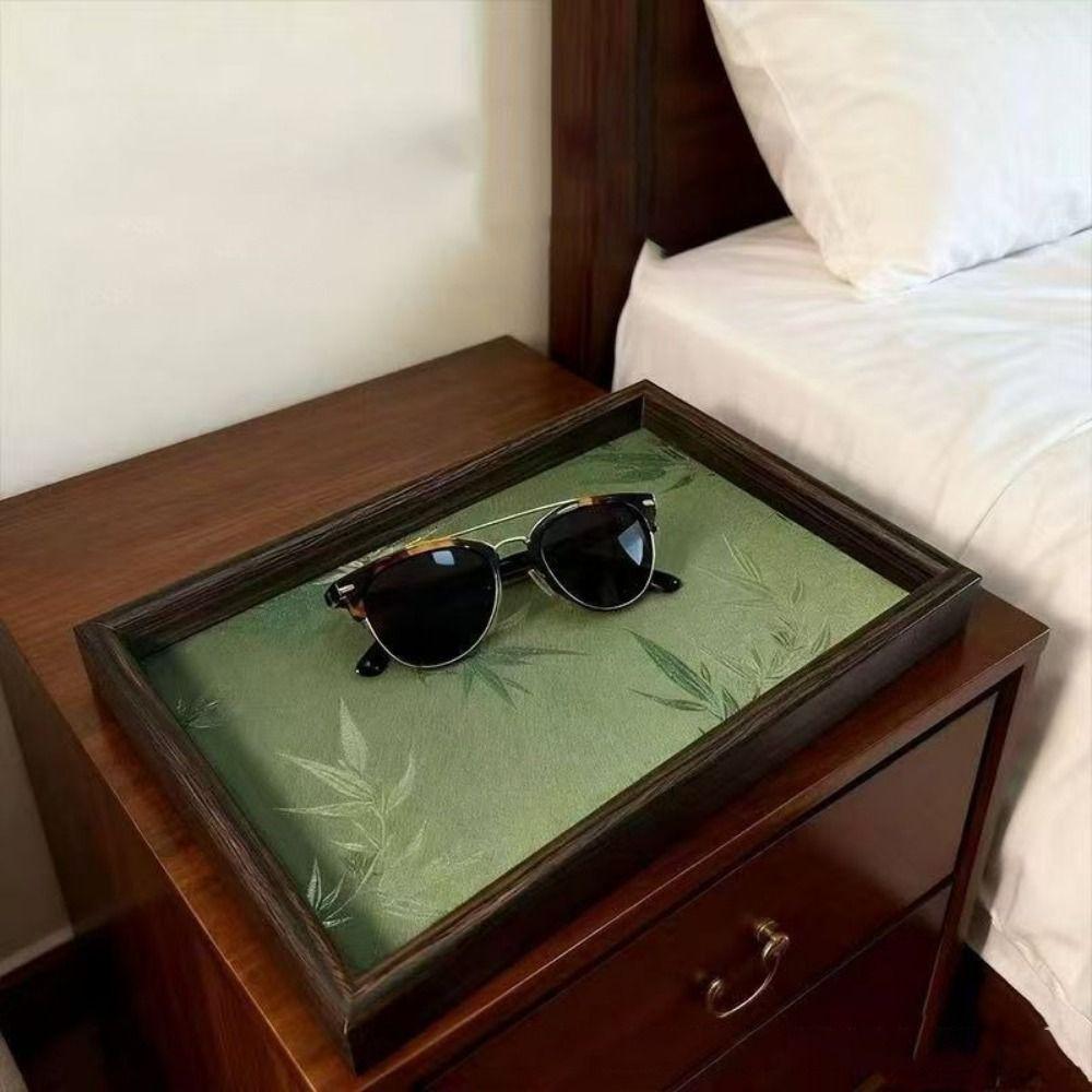 Large Capacity Bamboo Leaf Serving Tray Chinese Style Rectangular Storage Tray  Living Room