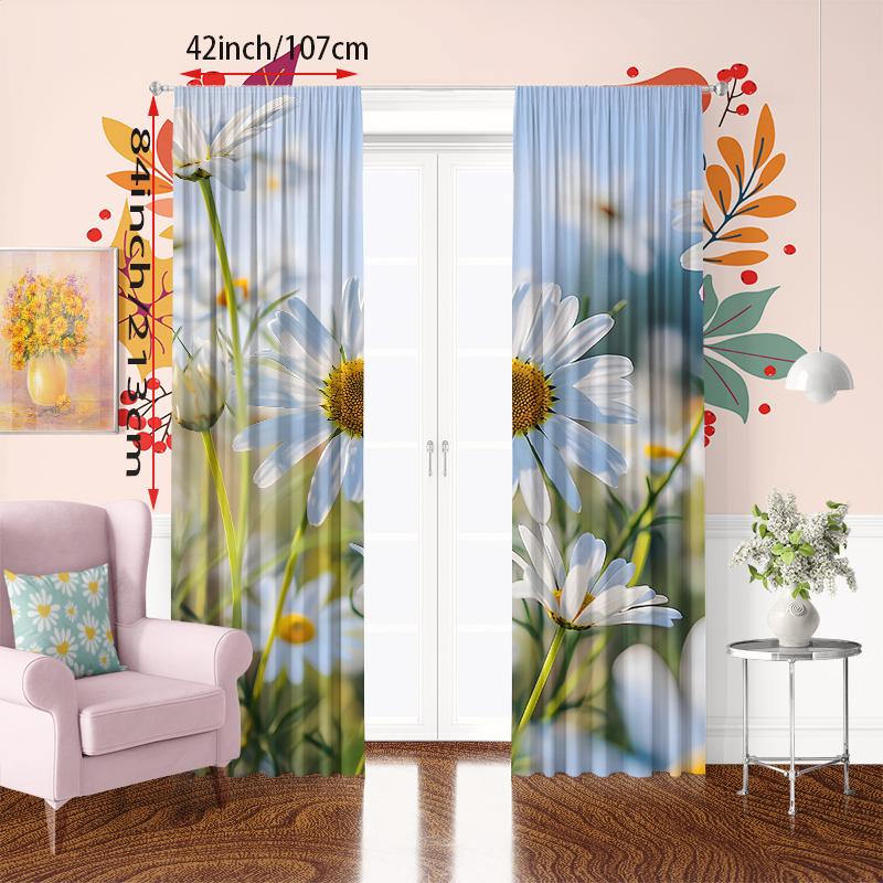 2pcs- Healing Daisy Polyester Curtains, Pole Bag Curtains 42*84, Bedroom, Living Room, Home Room, Party Decoration